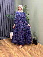 ÇITIR DESEN ETEK VOLANLI MAKSİ ELBİSE MOR