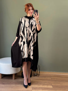 DEGAJE YAKA ASİMETRİK KESİM TUNİK ZEBRA DESEN
