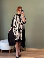 DEGAJE YAKA ASİMETRİK KESİM TUNİK ZEBRA DESEN