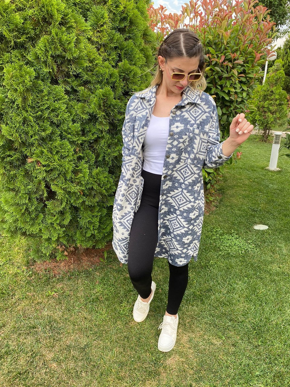 DESENLİ GÖMLEK CEKET MAVİ