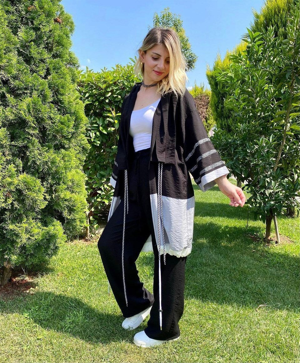 DESENLİ OVERSİZE KAFTAN SİYAH