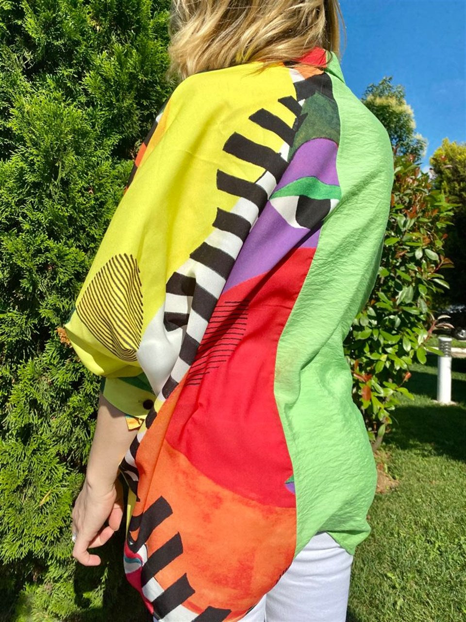 Desenli ve Meçli Oversize Gömlek Yeşil