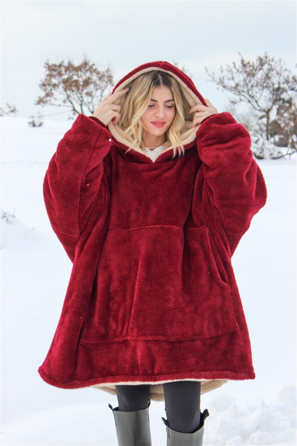 DEV POLAR SWEAT KREM VE BORDO