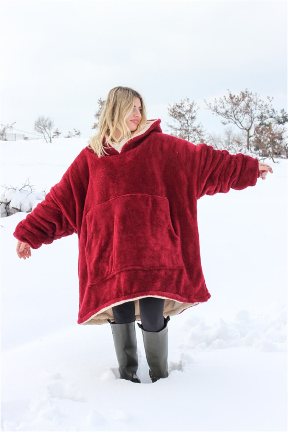 DEV POLAR SWEAT KREM VE BORDO