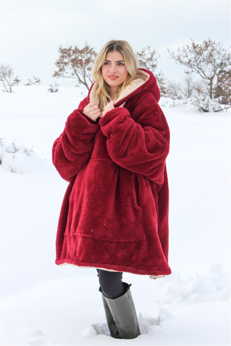 DEV POLAR SWEAT KREM VE BORDO