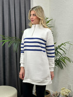 DİK YAKA FERMUARLI ÜÇ İPLİK SWEATSHIRT MAVİ