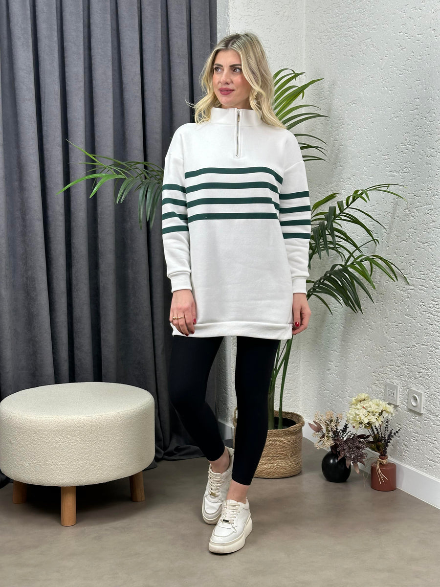 DİK YAKA FERMUARLI ÜÇ İPLİK SWEATSHIRT ZÜMRÜT