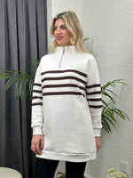 DİK YAKA FERMUARLI ÜÇ İPLİK SWEATSHIRT KAHVE
