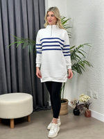 DİK YAKA FERMUARLI ÜÇ İPLİK SWEATSHIRT MAVİ