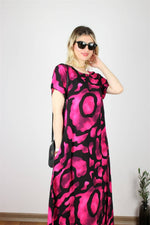DOKUMA PAMUK VİSKON ELBİSE PEMBE