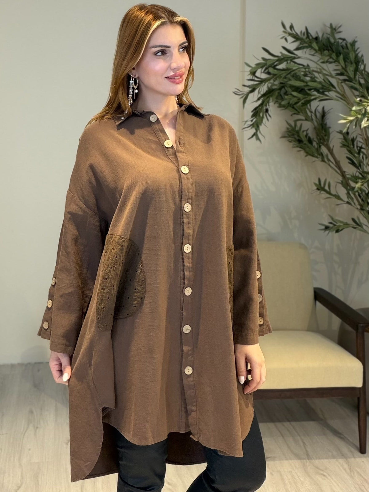 AceSo Atelier | Natura Fisto Keten Gabardin Tunik Kahve