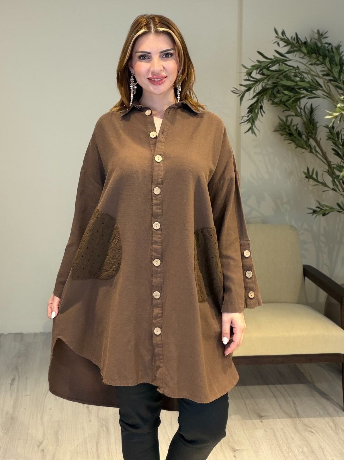 AceSo Atelier | Natura Fisto Keten Gabardin Tunik Kahve