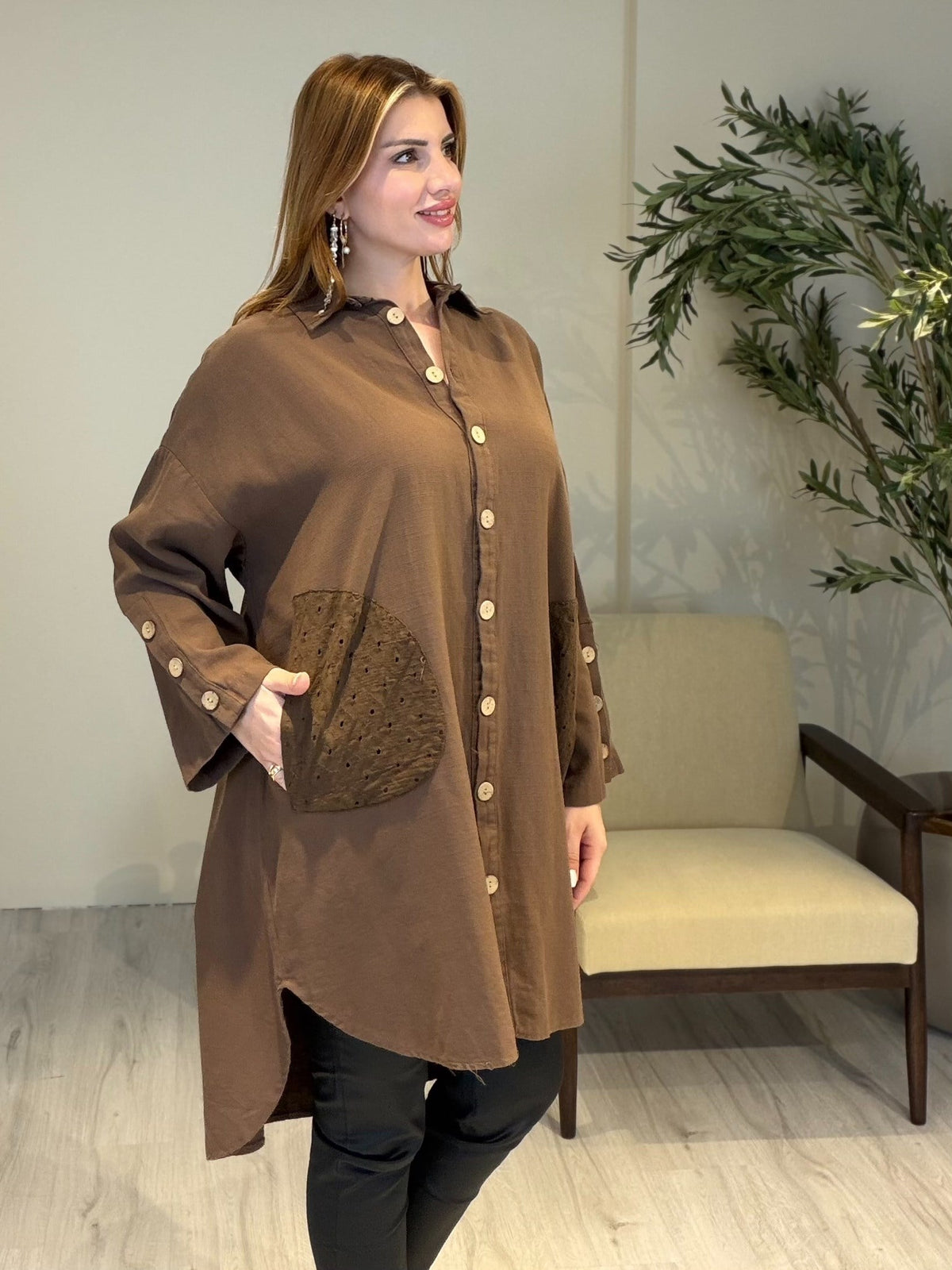 AceSo Atelier | Natura Fisto Keten Gabardin Tunik Kahve