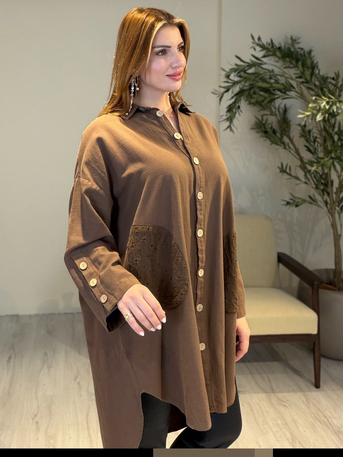 AceSo Atelier | Natura Fisto Keten Gabardin Tunik Kahve
