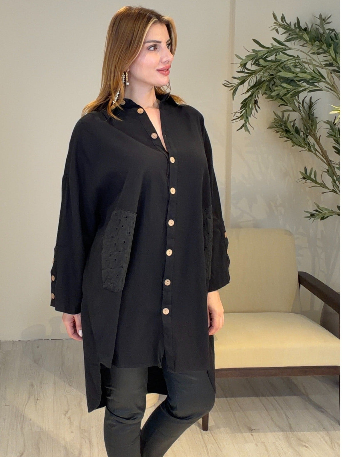 AceSo Atelier | Natura Fisto Keten Gabardin Tunik Siyah