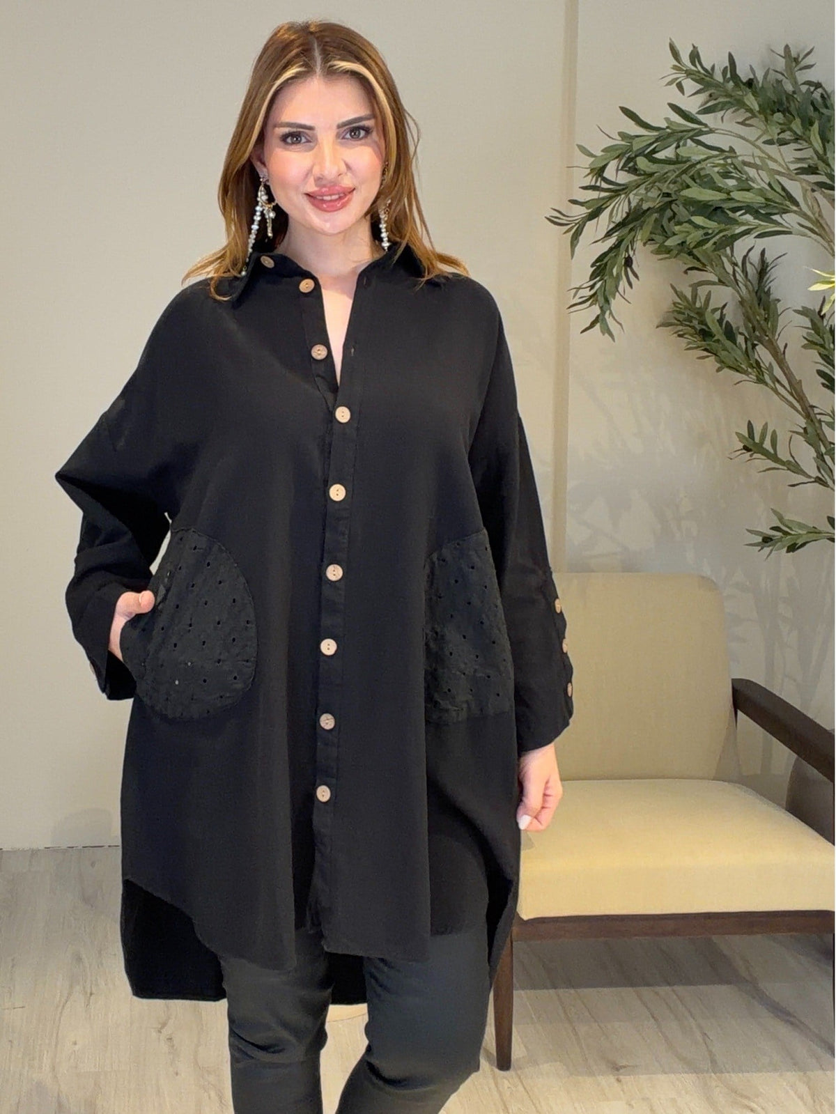 AceSo Atelier | Natura Fisto Keten Gabardin Tunik Siyah