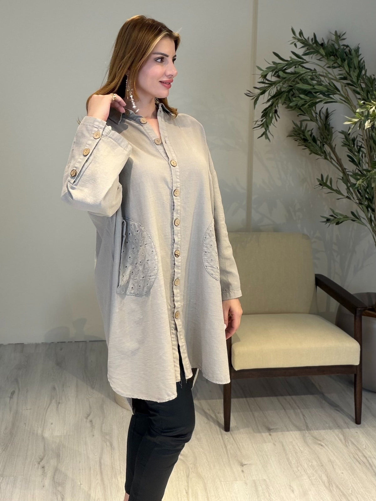 AceSo Atelier | Natura Fisto Keten Gabardin Tunik Vizon