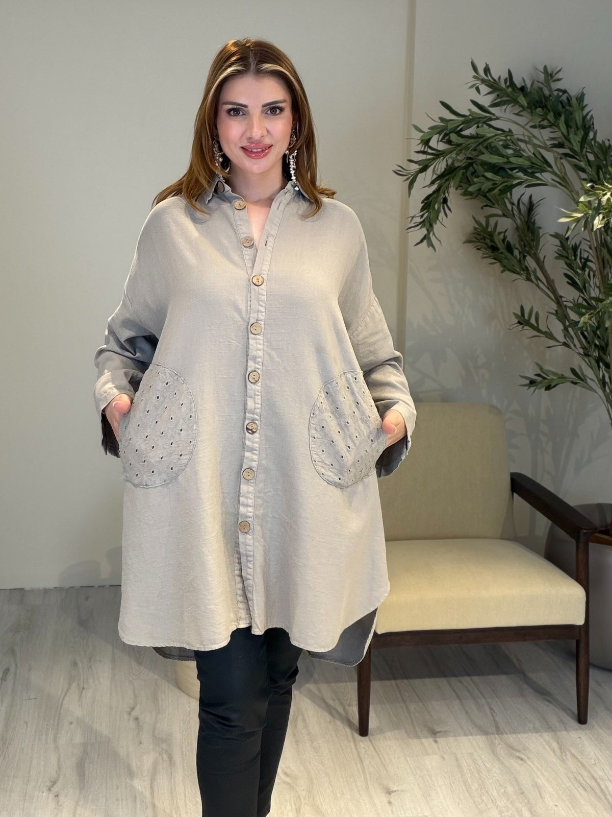 AceSo Atelier | Natura Fisto Keten Gabardin Tunik Vizon