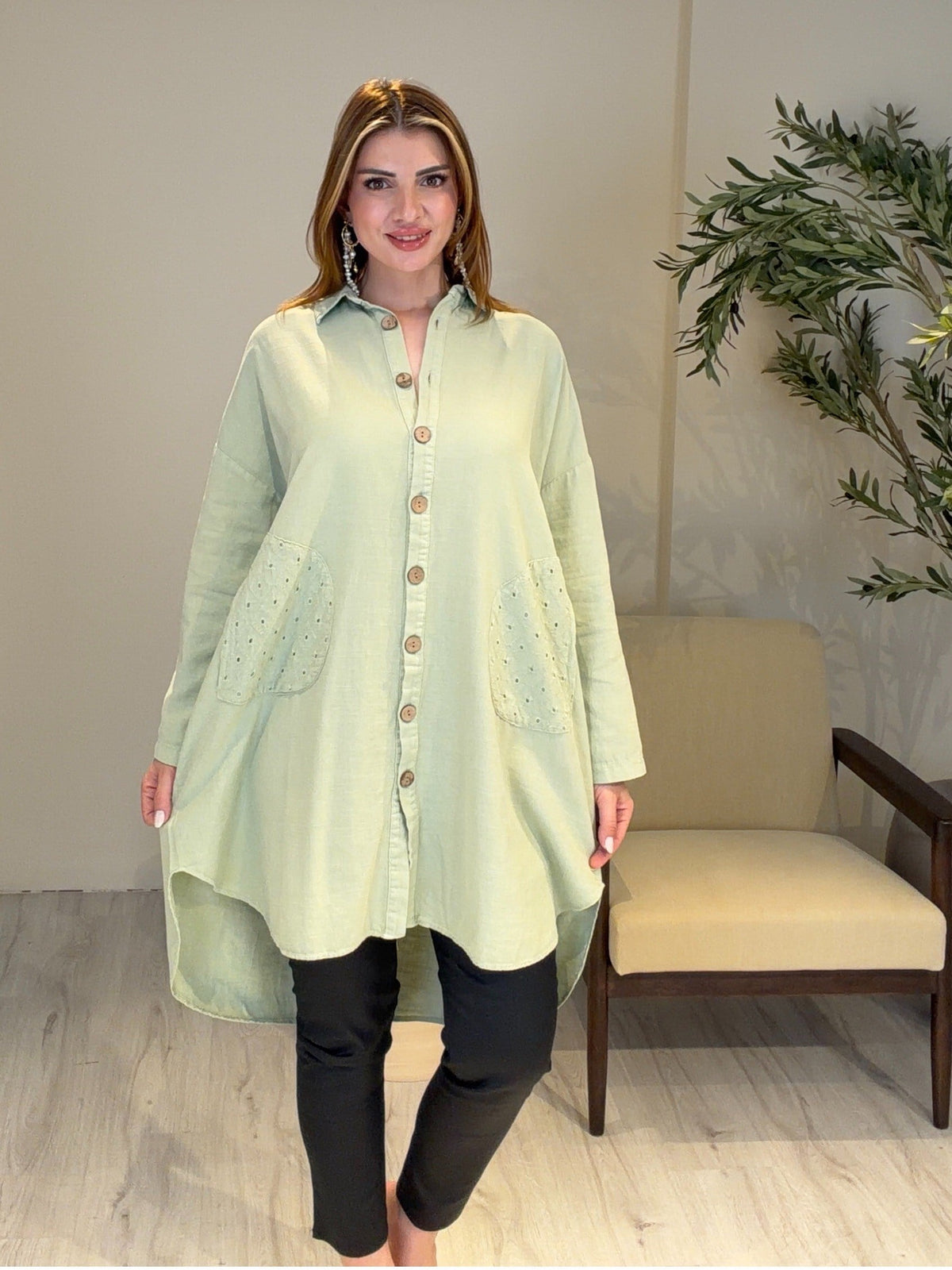 AceSo Atelier | Natura Fisto Keten Gabardin Tunik Yeşil
