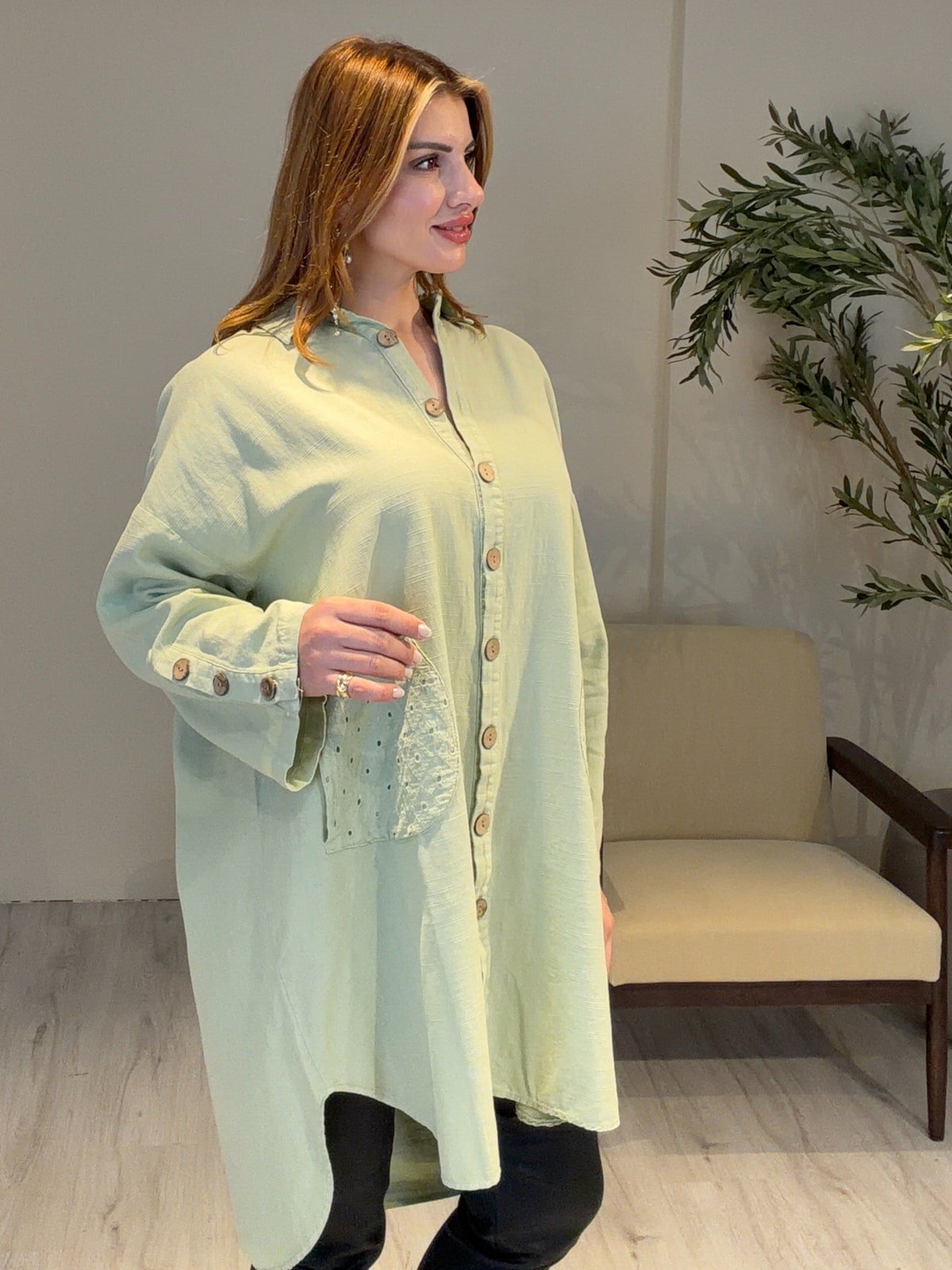 AceSo Atelier | Natura Fisto Keten Gabardin Tunik Yeşil