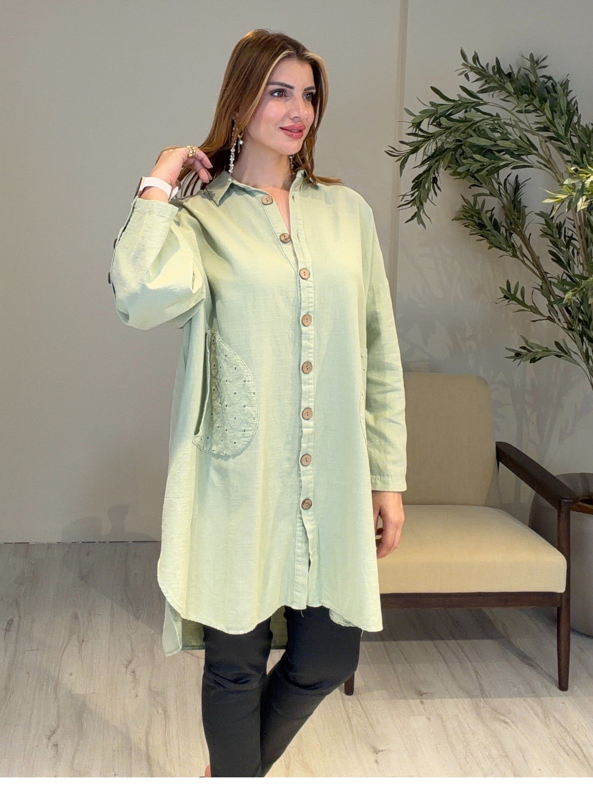 AceSo Atelier | Natura Fisto Keten Gabardin Tunik Yeşil