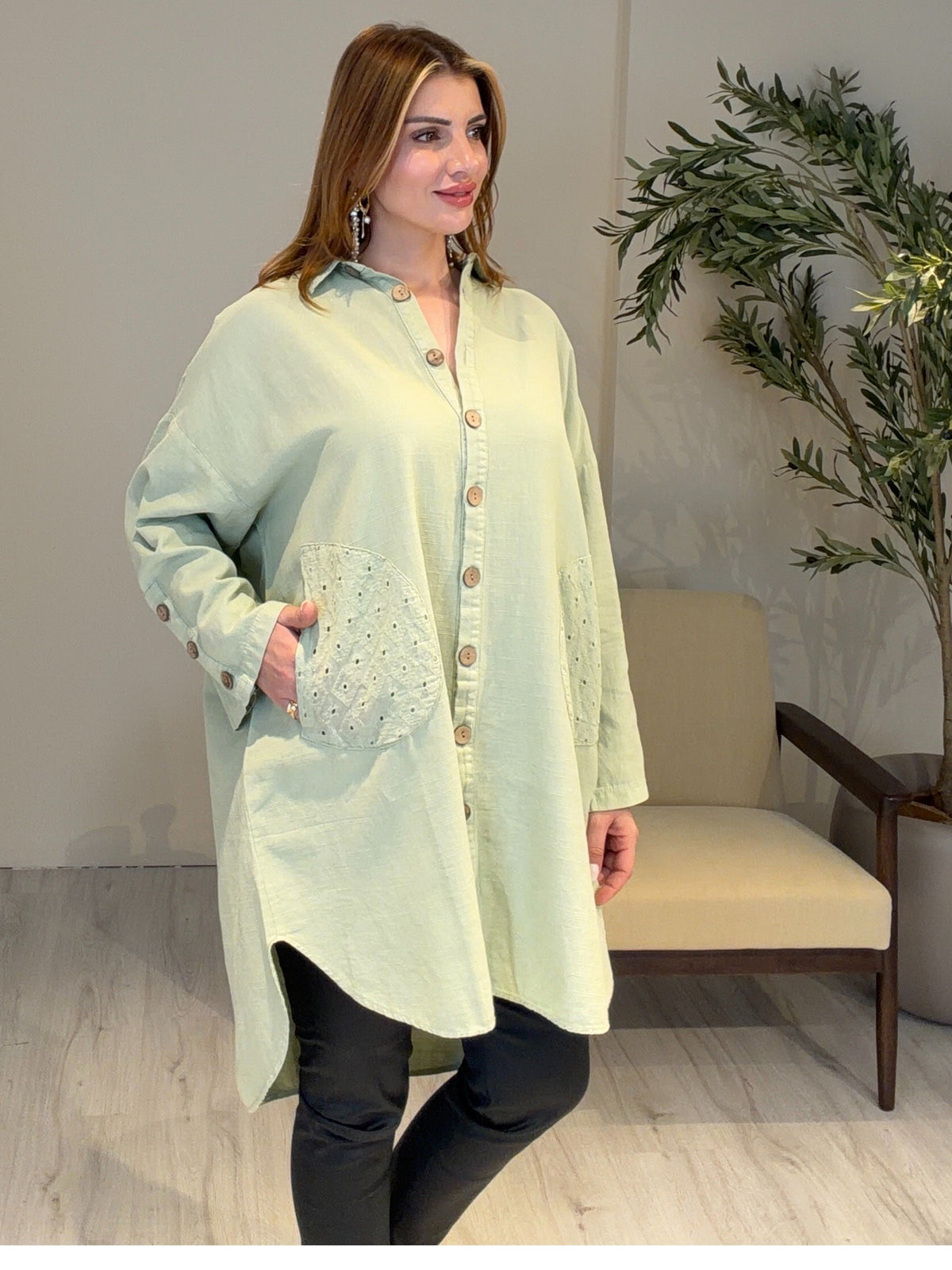 AceSo Atelier | Natura Fisto Keten Gabardin Tunik Yeşil