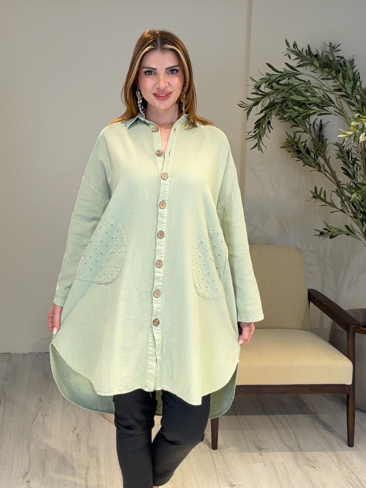 AceSo Atelier | Natura Fisto Keten Gabardin Tunik Yeşil