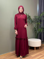 ETEK FIRFIRLI MAKSİ BOY FİTİLLİ ELBİSE BORDO