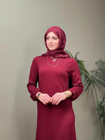 ETEK FIRFIRLI MAKSİ BOY FİTİLLİ ELBİSE BORDO