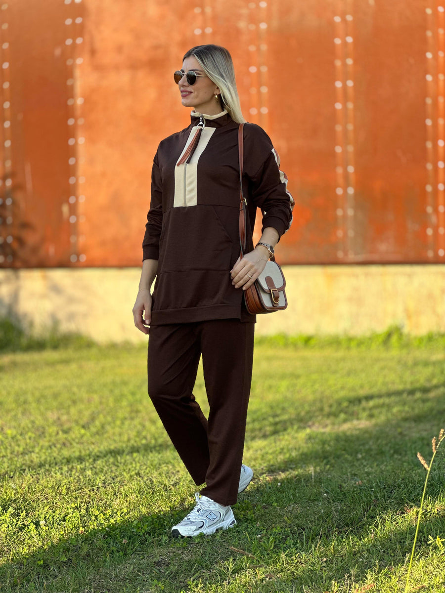 FERMUARLI KANGURU CEPLİ TAKIM KAHVE