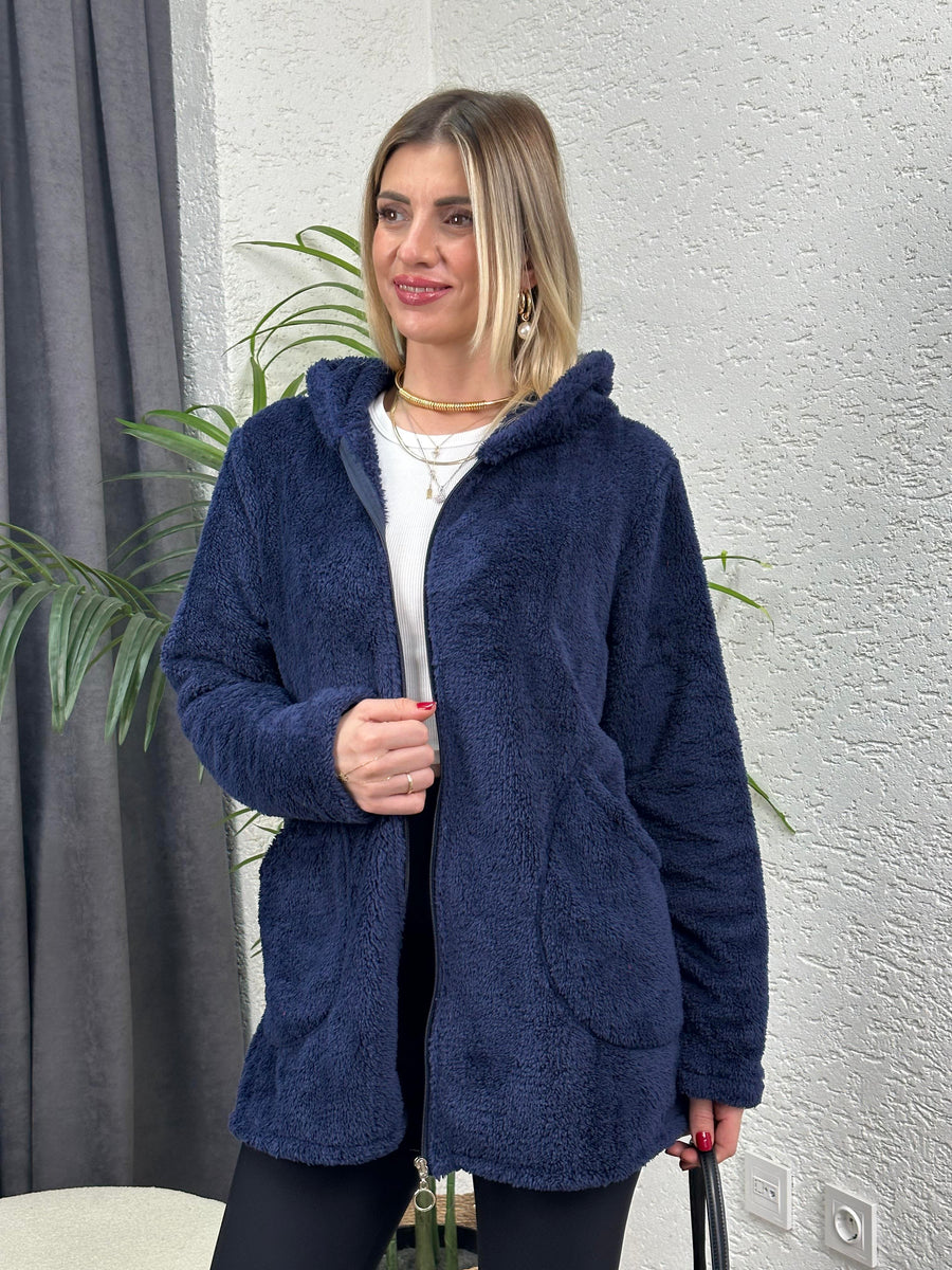FERMUARLI PELUŞ HIRKA LACİVERT