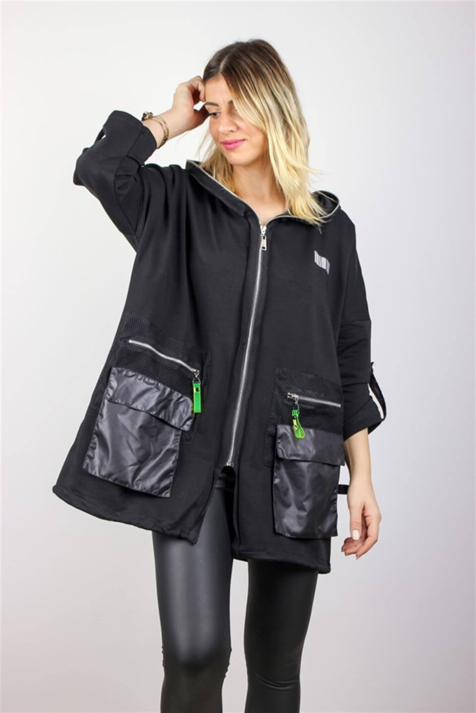 FERMUARLI SIRT BASKILI SWEATSHİRT