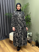 FIRFIRLI KUŞAKLI PAMUKLU DESENLİ ELBİSE