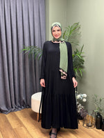 FIRFIRLI KUŞAKLI PAMUKLU SİYAH ELBİSE