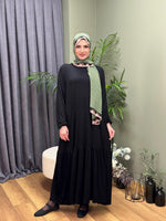 FIRFIRLI KUŞAKLI PAMUKLU SİYAH ELBİSE