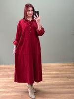 FİTİLLİ KADİFE ELBİSE BORDO