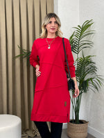 GEOMETRİK DİKİŞLİ ARMALI SWEAT TUNİK KIRMIZI