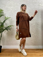 GEOMETRİK DİKİŞLİ ARMALI SWEAT TUNİK KAHVE