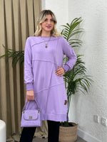 GEOMETRİK DİKİŞLİ ARMALI SWEAT TUNİK LİLA