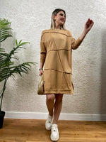 GEOMETRİK DİKİŞLİ ARMALI SWEAT TUNİK SÜTLÜ KAHVE