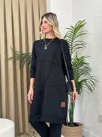 GEOMETRİK DİKİŞLİ ARMALI SWEAT TUNİK SİYAH