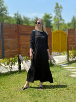 GEOMETRİK DİKİŞLİ ETEK VOLANLI SWEAT ELBİSE SİYAH