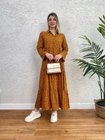 GÖMLEK YAKA DÜĞMELİ DOKUMA VİSKON ELBİSE MODEL 1