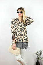 GÜPÜR DETAYLI BLUZ LEOPAR