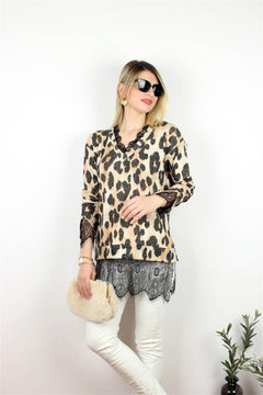 GÜPÜR DETAYLI BLUZ LEOPAR