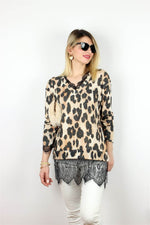 GÜPÜR DETAYLI BLUZ LEOPAR