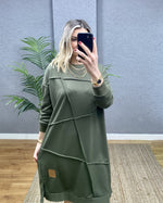 HAKİ OVERSİZE GEOMETRİK  DİKİŞ DETAYLI SWEAT TUNİK