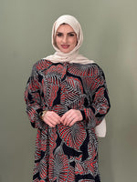 HAKİM YAKA DÜĞMELİ İTALYAN VİSKON  ELBİSE ÇİÇEK DESEN