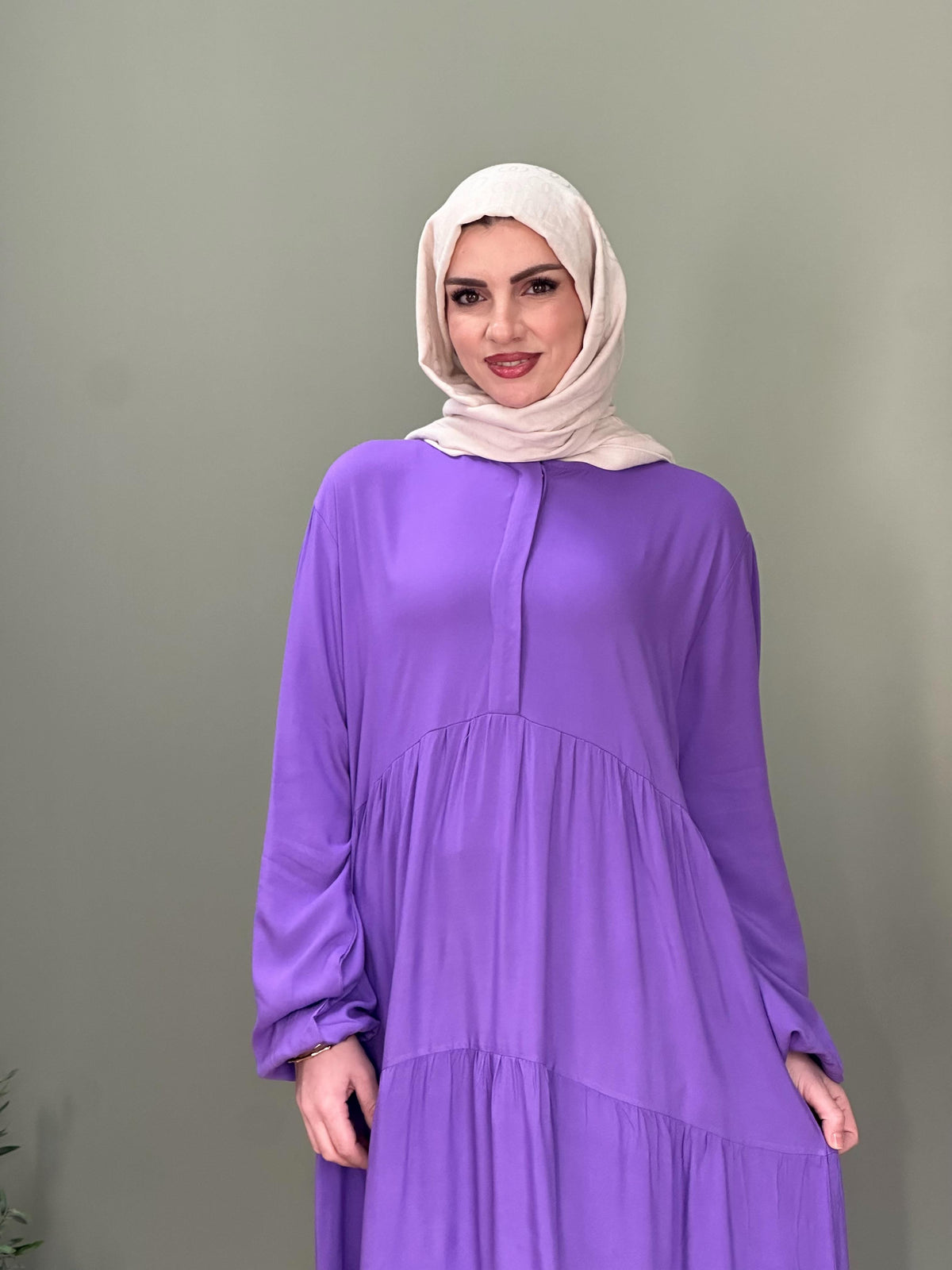 HAKİM YAKA DÜĞMELİ İTALYAN VİSKON  ELBİSE MOR