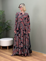 HAKİM YAKA DÜĞMELİ İTALYAN VİSKON  ELBİSE ÇİÇEK DESEN